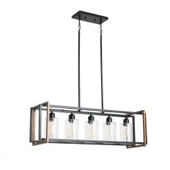 5-Light Black Plus Kitchen Island Linear Pendant With Metal Shape by Magic Home