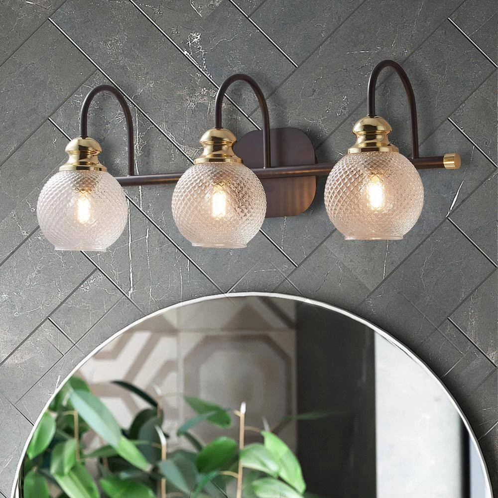 22.5 in. 3-Lights Black Modern Bathroom Wall Lamp Wall Sconces Vanity Light with Glass Shade (Without bulb) by Magic Home 8 22.5 in. 3-Lights Black Modern Bathroom Wall Lamp Wall Sconces Vanity Light with Glass Shade (Without bulb) by Magic Home - Image 7