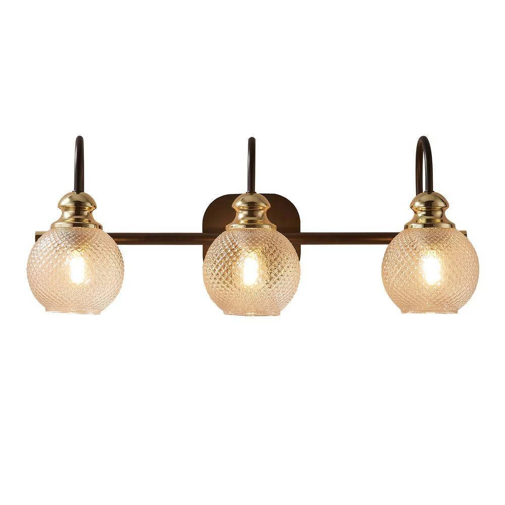 22.5 in. 3-Lights Black Modern Bathroom Wall Lamp Wall Sconces Vanity Light with Glass Shade (Without bulb) by Magic Home 7 22.5 in. 3-Lights Black Modern Bathroom Wall Lamp Wall Sconces Vanity Light with Glass Shade (Without bulb) by Magic Home - Image 6