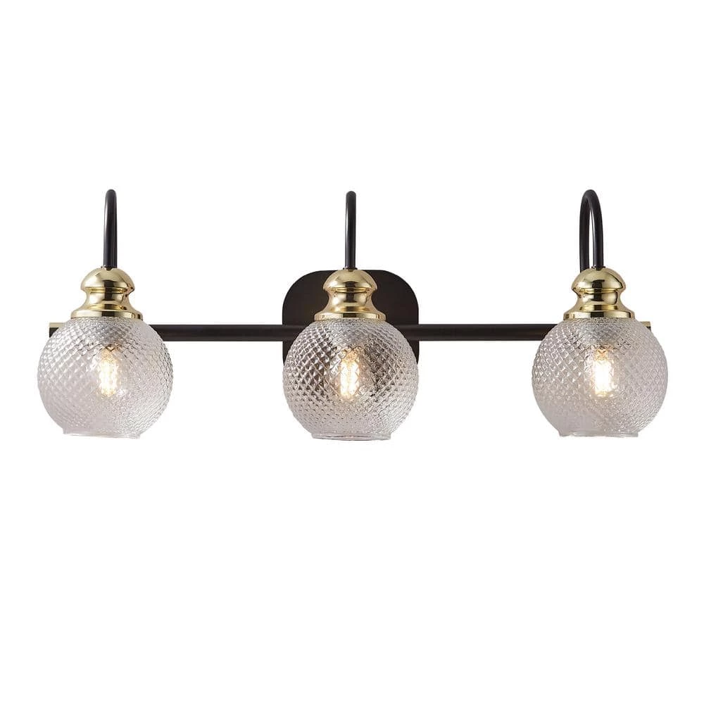 22.5 in. 3-Lights Black Modern Bathroom Wall Lamp Wall Sconces Vanity Light with Glass Shade (Without bulb) by Magic Home 2 22.5 in. 3-Lights Black Modern Bathroom Wall Lamp Wall Sconces Vanity Light with Glass Shade (Without bulb) by Magic Home
