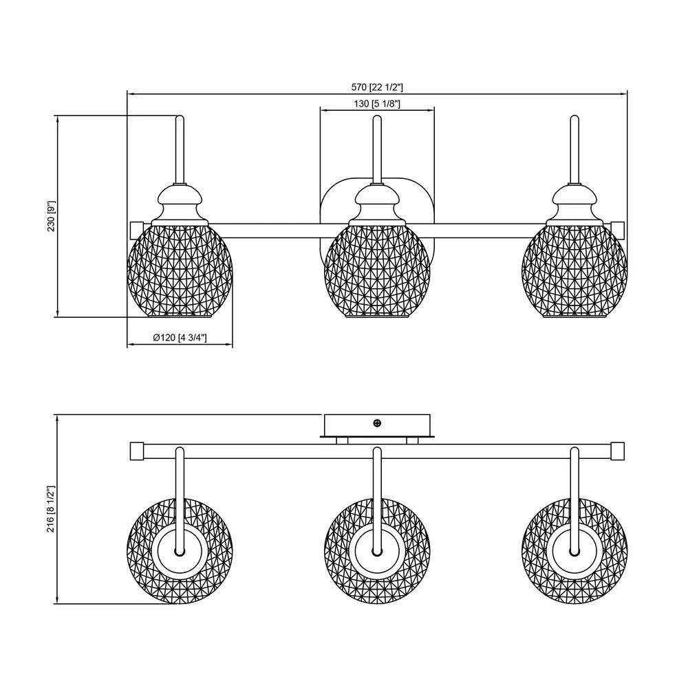 22.5 in. 3-Lights Black Modern Bathroom Wall Lamp Wall Sconces Vanity Light with Glass Shade (Without bulb) by Magic Home 4 22.5 in. 3-Lights Black Modern Bathroom Wall Lamp Wall Sconces Vanity Light with Glass Shade (Without bulb) by Magic Home - Image 3
