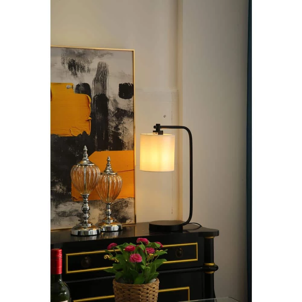 19 in. Black Industrial Iron Metal Desk Lamp with Fabric Shade by Spitzer 7 19 in. Black Industrial Iron Metal Desk Lamp with Fabric Shade by Spitzer - Image 5