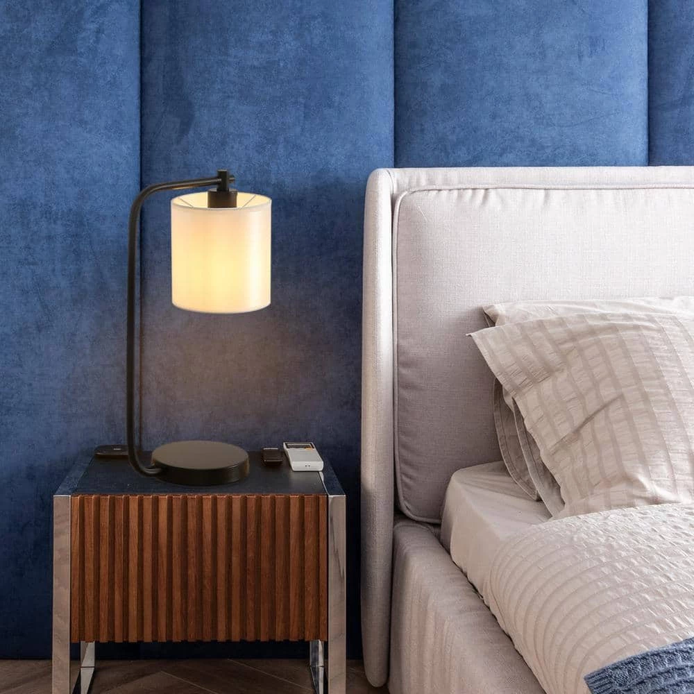 19 in. Black Industrial Iron Metal Desk Lamp with Fabric Shade by Spitzer 10 19 in. Black Industrial Iron Metal Desk Lamp with Fabric Shade by Spitzer - Image 8