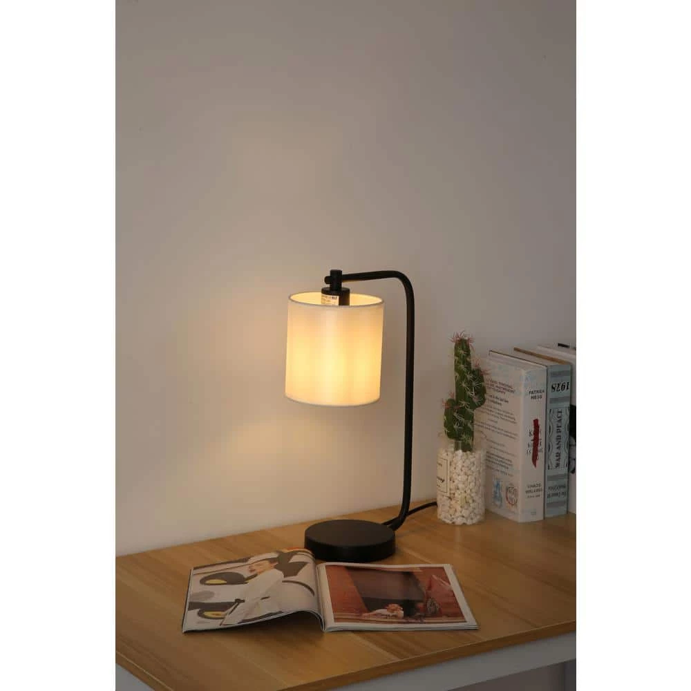 19 in. Black Industrial Iron Metal Desk Lamp with Fabric Shade by Spitzer 5 19 in. Black Industrial Iron Metal Desk Lamp with Fabric Shade by Spitzer - Image 3