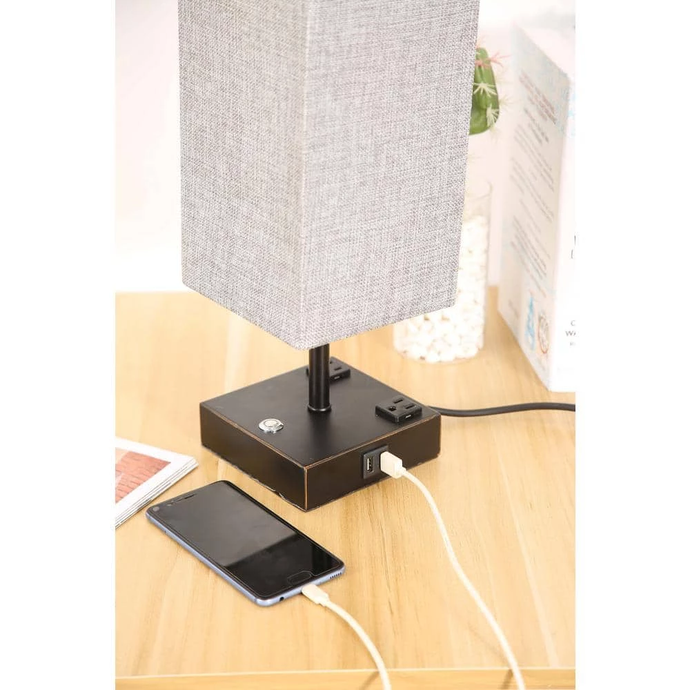 15 in. Black Desk Lamp with Charging Outlet and USB Port Fabric Shade by Spitzer 6 15 in. Black Desk Lamp with Charging Outlet and USB Port Fabric Shade by Spitzer - Image 4