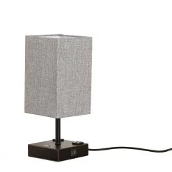 15 in. Black Desk Lamp with Charging Outlet and USB Port Fabric Shade by Spitzer