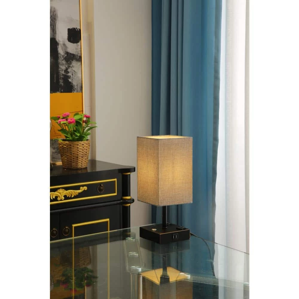 15 in. Black Desk Lamp with Charging Outlet and USB Port Fabric Shade by Spitzer 5 15 in. Black Desk Lamp with Charging Outlet and USB Port Fabric Shade by Spitzer - Image 3