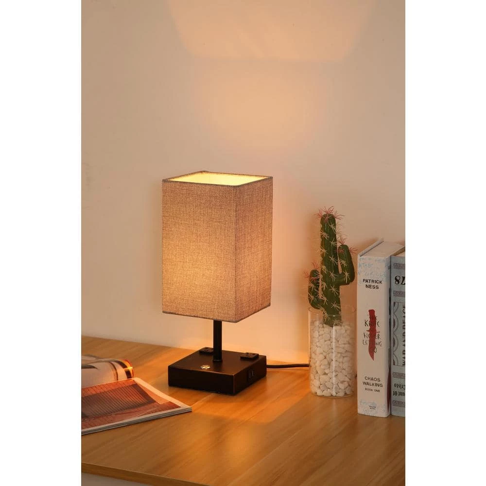 15 in. Black Desk Lamp with Charging Outlet and USB Port Fabric Shade by Spitzer 4 15 in. Black Desk Lamp with Charging Outlet and USB Port Fabric Shade by Spitzer - Image 2