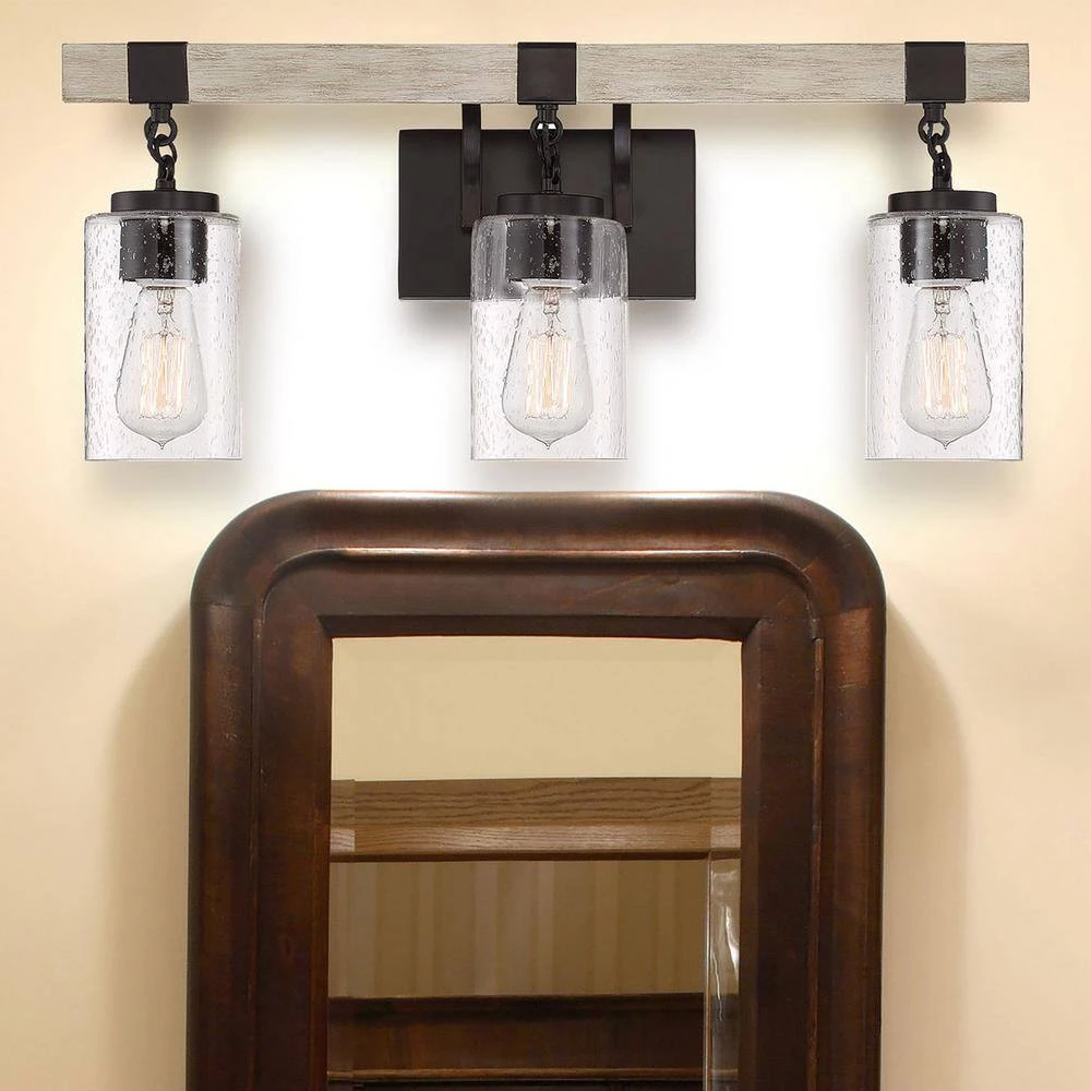 24.5 in. 3-Light Bronze Vanity Light with Clear Seedy Glass Shades by Cordelia Lighting 13 24.5 in. 3-Light Bronze Vanity Light with Clear Seedy Glass Shades by Cordelia Lighting - Image 11