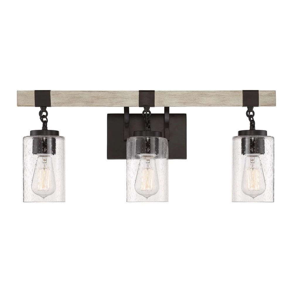 24.5 in. 3-Light Bronze Vanity Light with Clear Seedy Glass Shades by Cordelia Lighting 3 24.5 in. 3-Light Bronze Vanity Light with Clear Seedy Glass Shades by Cordelia Lighting