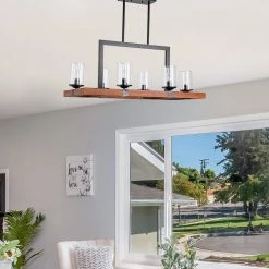 6-Light Kitchen Brown Rectangle Wood Accents Island Chandelier with Glass Shade by Magic Home 15 6-Light Kitchen Brown Rectangle Wood Accents Island Chandelier with Glass Shade by Magic Home -Spitzer Sales Store brown magic home chandeliers mh y 020232 1d 1000