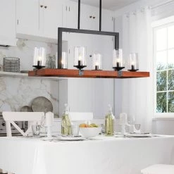 6-Light Kitchen Brown Rectangle Wood Accents Island Chandelier with Glass Shade by Magic Home 19 6-Light Kitchen Brown Rectangle Wood Accents Island Chandelier with Glass Shade by Magic Home -Spitzer Sales Store brown magic home chandeliers mh y 020232 1f 1000