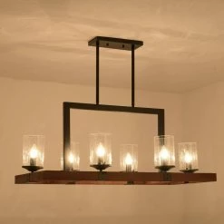 6-Light Kitchen Brown Rectangle Wood Accents Island Chandelier with Glass Shade by Magic Home 23 6-Light Kitchen Brown Rectangle Wood Accents Island Chandelier with Glass Shade by Magic Home -Spitzer Sales Store brown magic home chandeliers mh y 020232 31 1000