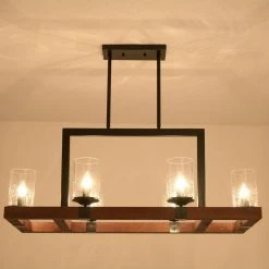 6-Light Kitchen Brown Rectangle Wood Accents Island Chandelier with Glass Shade by Magic Home 18 6-Light Kitchen Brown Rectangle Wood Accents Island Chandelier with Glass Shade by Magic Home -Spitzer Sales Store brown magic home chandeliers mh y 020232 4f 1000