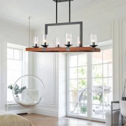 6-Light Kitchen Brown Rectangle Wood Accents Island Chandelier with Glass Shade by Magic Home 16 6-Light Kitchen Brown Rectangle Wood Accents Island Chandelier with Glass Shade by Magic Home -Spitzer Sales Store brown magic home chandeliers mh y 020232 66 1000