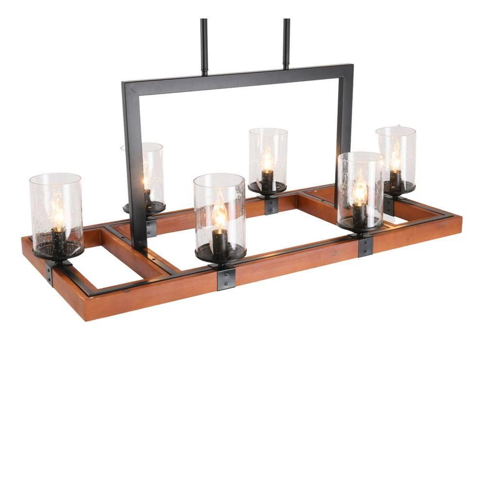 6-Light Kitchen Brown Rectangle Wood Accents Island Chandelier with Glass Shade by Magic Home 12 6-Light Kitchen Brown Rectangle Wood Accents Island Chandelier with Glass Shade by Magic Home - Image 10