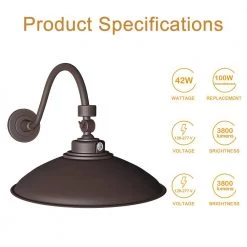 250-Watt Equivalent Integrated LED Brown Outdoor Gooseneck Barn Light Wall Pack Light 4000K by Spitzer -Spitzer Sales Store brown spitzer outdoor sconces 104503 4f 1000