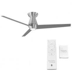 Slim 52 in. LED Indoor/Outdoor Brushed Aluminum 3-Blade Smart Flush Mount Ceiling Fan with Light Kit and Remote Control by Modern Forms -Spitzer Sales Store brushed aluminum modern forms ceiling fans with lights fh w2003 52l ba c3 1000