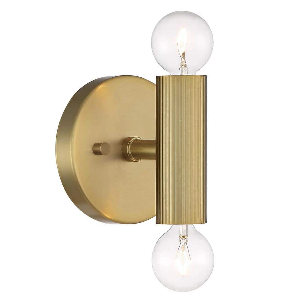 Windrush 2-Light Brushed Gold Wall Sconce by Cordelia Lighting 2 Windrush 2-Light Brushed Gold Wall Sconce by Cordelia Lighting
