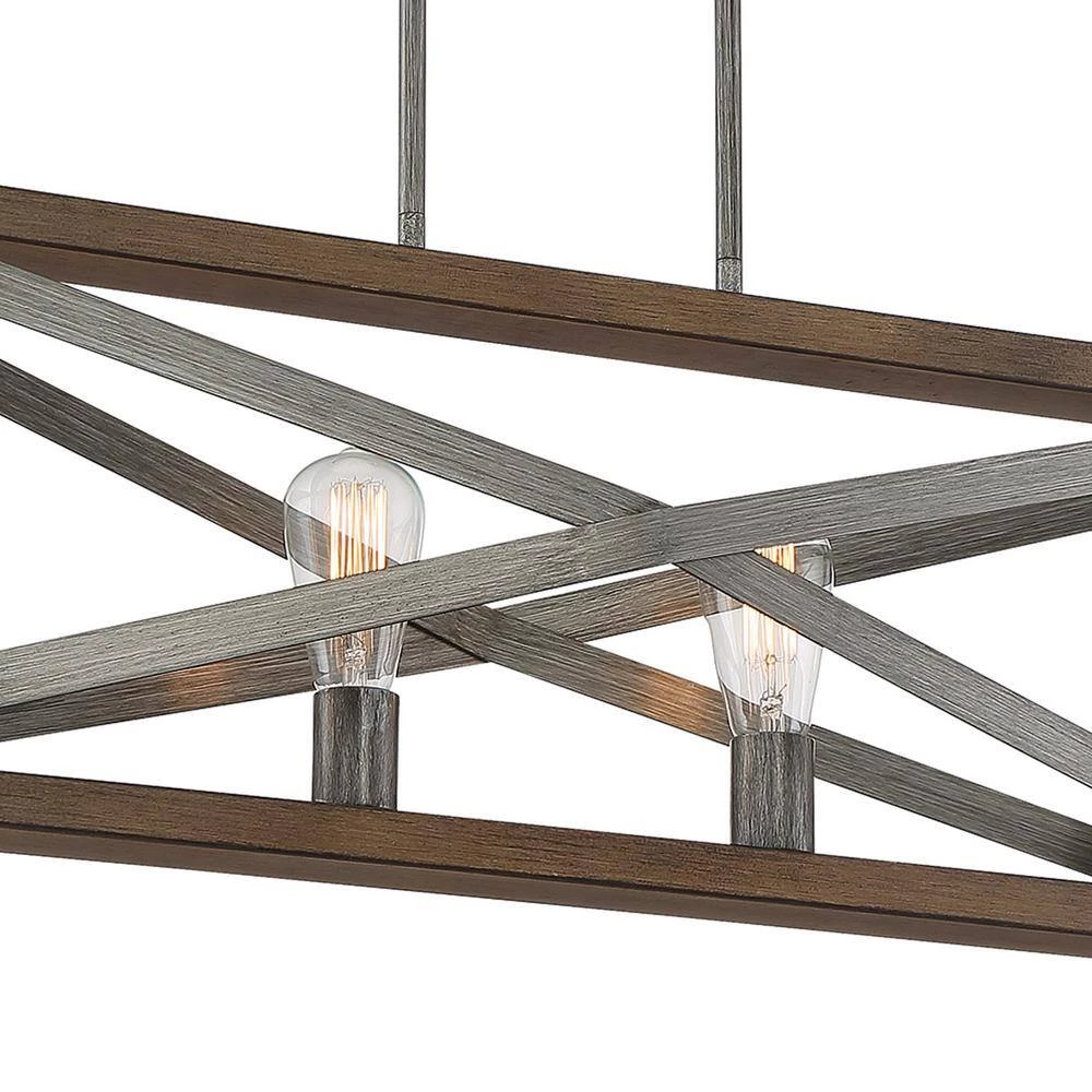 4-Light Brushed Iron Linear Chandelier with Wood Grain Accents by Cordelia Lighting 5 4-Light Brushed Iron Linear Chandelier with Wood Grain Accents by Cordelia Lighting - Image 3