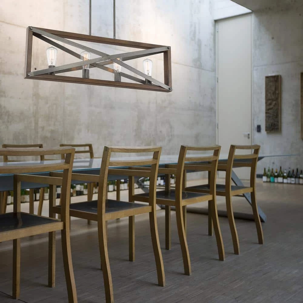 4-Light Brushed Iron Linear Chandelier with Wood Grain Accents by Cordelia Lighting 10 4-Light Brushed Iron Linear Chandelier with Wood Grain Accents by Cordelia Lighting - Image 8