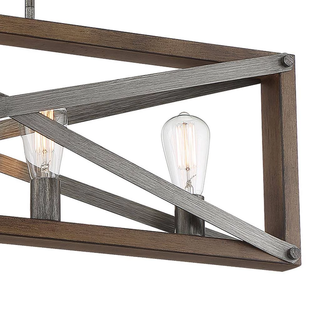 4-Light Brushed Iron Linear Chandelier with Wood Grain Accents by Cordelia Lighting 7 4-Light Brushed Iron Linear Chandelier with Wood Grain Accents by Cordelia Lighting - Image 5