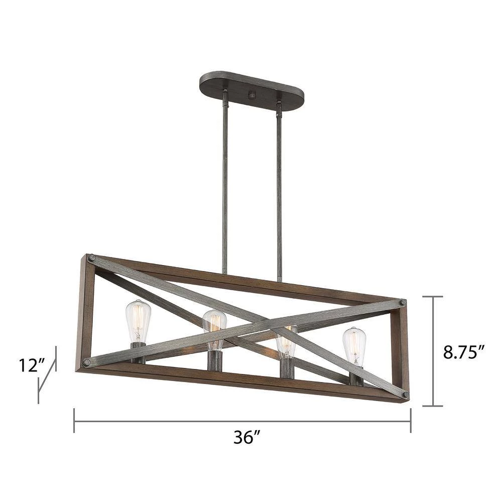 4-Light Brushed Iron Linear Chandelier with Wood Grain Accents by Cordelia Lighting 6 4-Light Brushed Iron Linear Chandelier with Wood Grain Accents by Cordelia Lighting - Image 4