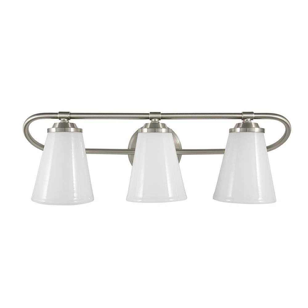 Bell Style 22 in. 3-Light Brushed Nickel Vanity Light with Opal Glass Shades by Cordelia Lighting 5 Bell Style 22 in. 3-Light Brushed Nickel Vanity Light with Opal Glass Shades by Cordelia Lighting - Image 3