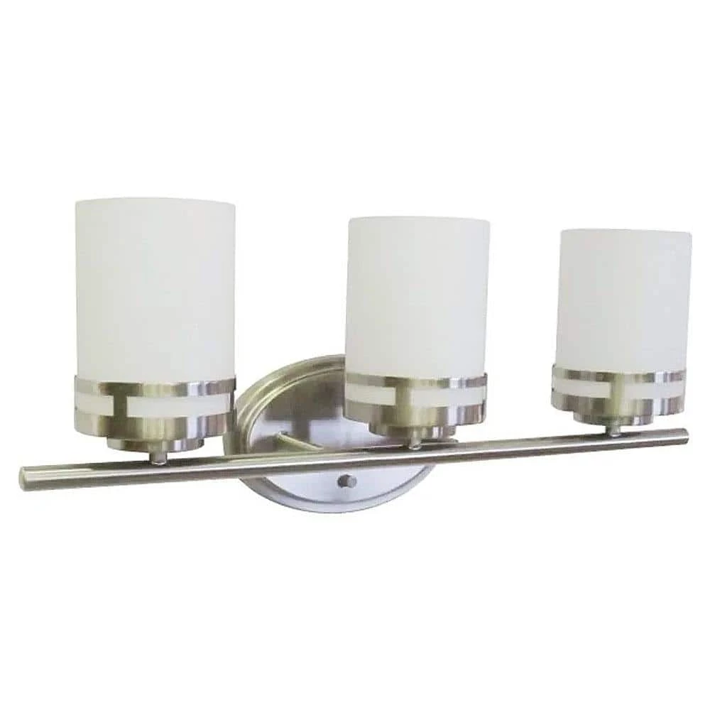 3-Light 22 in. Brushed Nickel Vanity Light with Frosted Glass Shades by Cordelia Lighting 3 3-Light 22 in. Brushed Nickel Vanity Light with Frosted Glass Shades by Cordelia Lighting