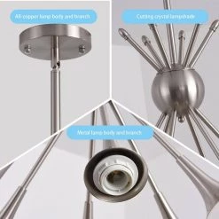 6-Light Brushed Nickel Modern Gold Branch Linear Chandelier Ceiling Pendant Light by Magic Home -Spitzer Sales Store brushed nickel magic home chandeliers mh y 020221 1f 1000