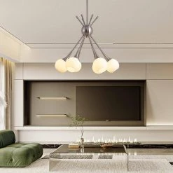 6-Light Brushed Nickel Modern Gold Branch Linear Chandelier Ceiling Pendant Light by Magic Home -Spitzer Sales Store brushed nickel magic home chandeliers mh y 020221 fa 1000