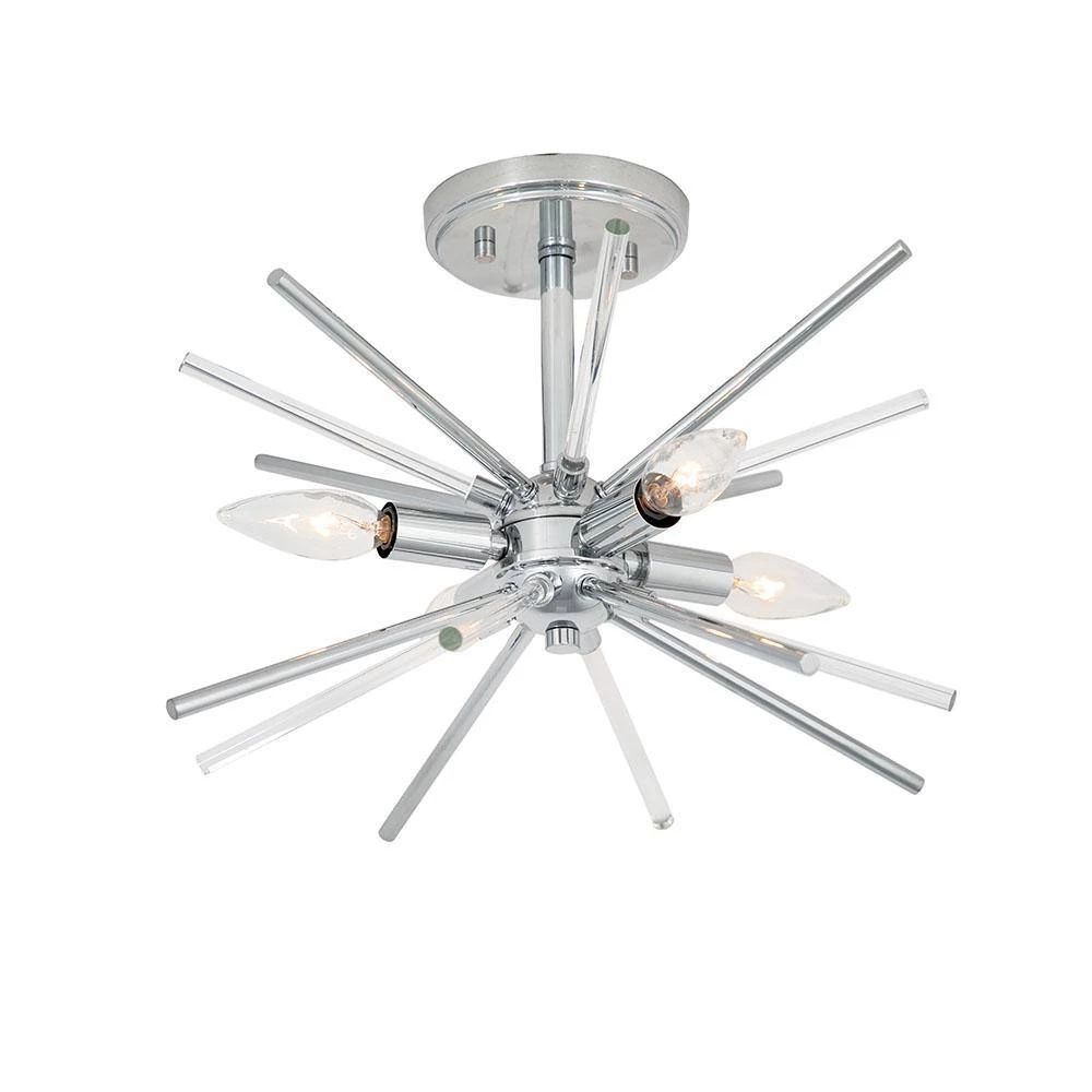 Glass Rods 15 in. 4-Light Chrome Semi-Flush Mount by Cordelia Lighting 7 Glass Rods 15 in. 4-Light Chrome Semi-Flush Mount by Cordelia Lighting - Image 5