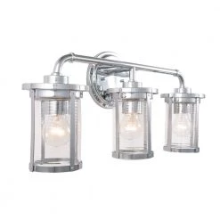 Cylinder Style 23 in. 3-Light Chrome Vanity Light with Clear Ribbed Glass Shades by Cordelia Lighting -Spitzer Sales Store chrome cordelia lighting vanity lighting 2620 07 1d 1000