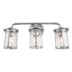 Cylinder Style 23 in. 3-Light Chrome Vanity Light with Clear Ribbed Glass Shades by Cordelia Lighting -Spitzer Sales Store chrome cordelia lighting vanity lighting 2620 07 a0 1000
