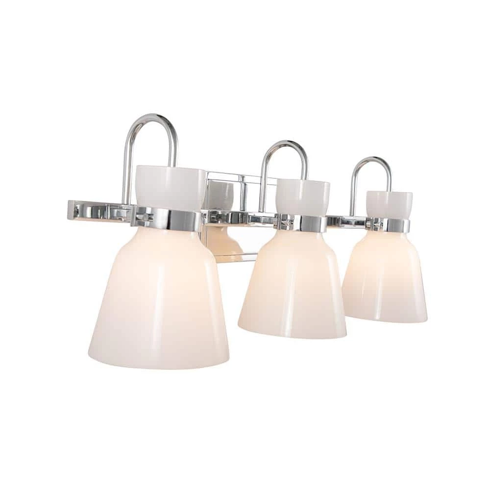 Curved Bell Style 24 in. 3-Light Chrome Vanity Light with Opal Glass Shades by Cordelia Lighting 7 Curved Bell Style 24 in. 3-Light Chrome Vanity Light with Opal Glass Shades by Cordelia Lighting - Image 5