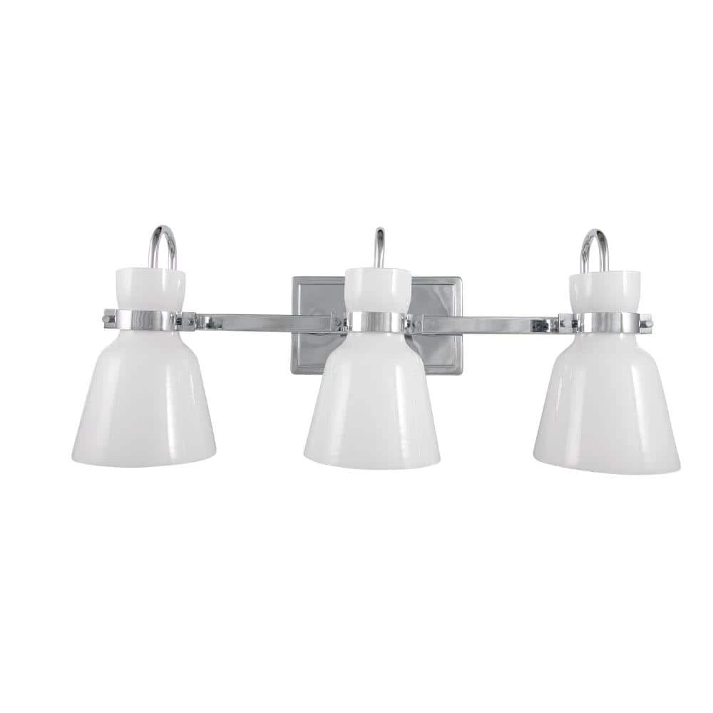 Curved Bell Style 24 in. 3-Light Chrome Vanity Light with Opal Glass Shades by Cordelia Lighting 5 Curved Bell Style 24 in. 3-Light Chrome Vanity Light with Opal Glass Shades by Cordelia Lighting - Image 3