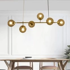 6-Light Sputnik Modern Gold Fixture Branch Linear Chandelier Ceiling Kitchen Island Pendant Light, Gray by Magic Home