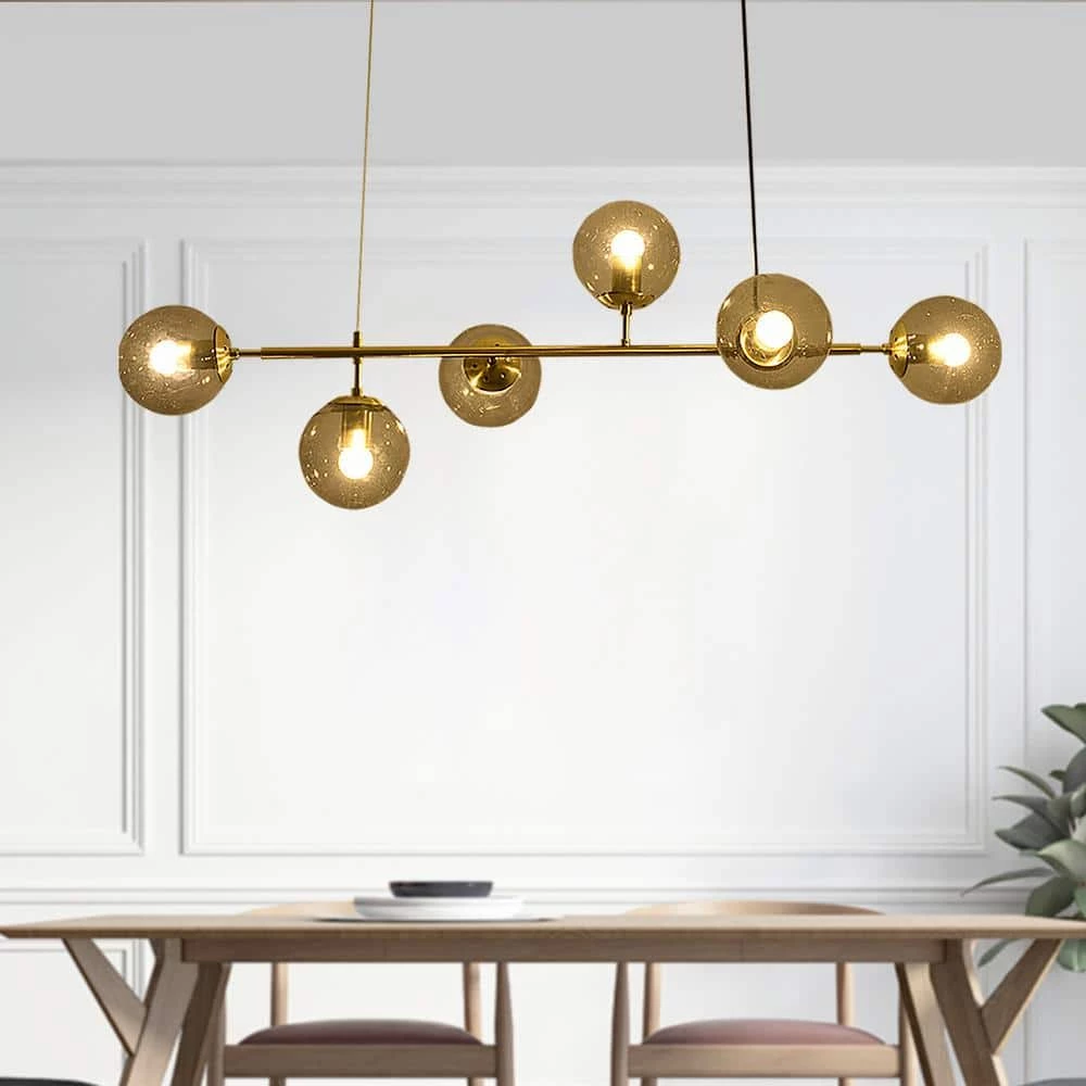 6-Light Sputnik Modern Gold Fixture Branch Linear Chandelier Ceiling Kitchen Island Pendant Light, Gray by Magic Home 3 6-Light Sputnik Modern Gold Fixture Branch Linear Chandelier Ceiling Kitchen Island Pendant Light, Gray by Magic Home