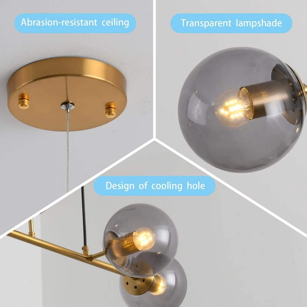 6-Light Gray Sputnik Modern Gold Fixture Branch Linear Chandelier Ceiling Kitchen Island Pendant Light by Magic Home 7 6-Light Gray Sputnik Modern Gold Fixture Branch Linear Chandelier Ceiling Kitchen Island Pendant Light by Magic Home - Image 5