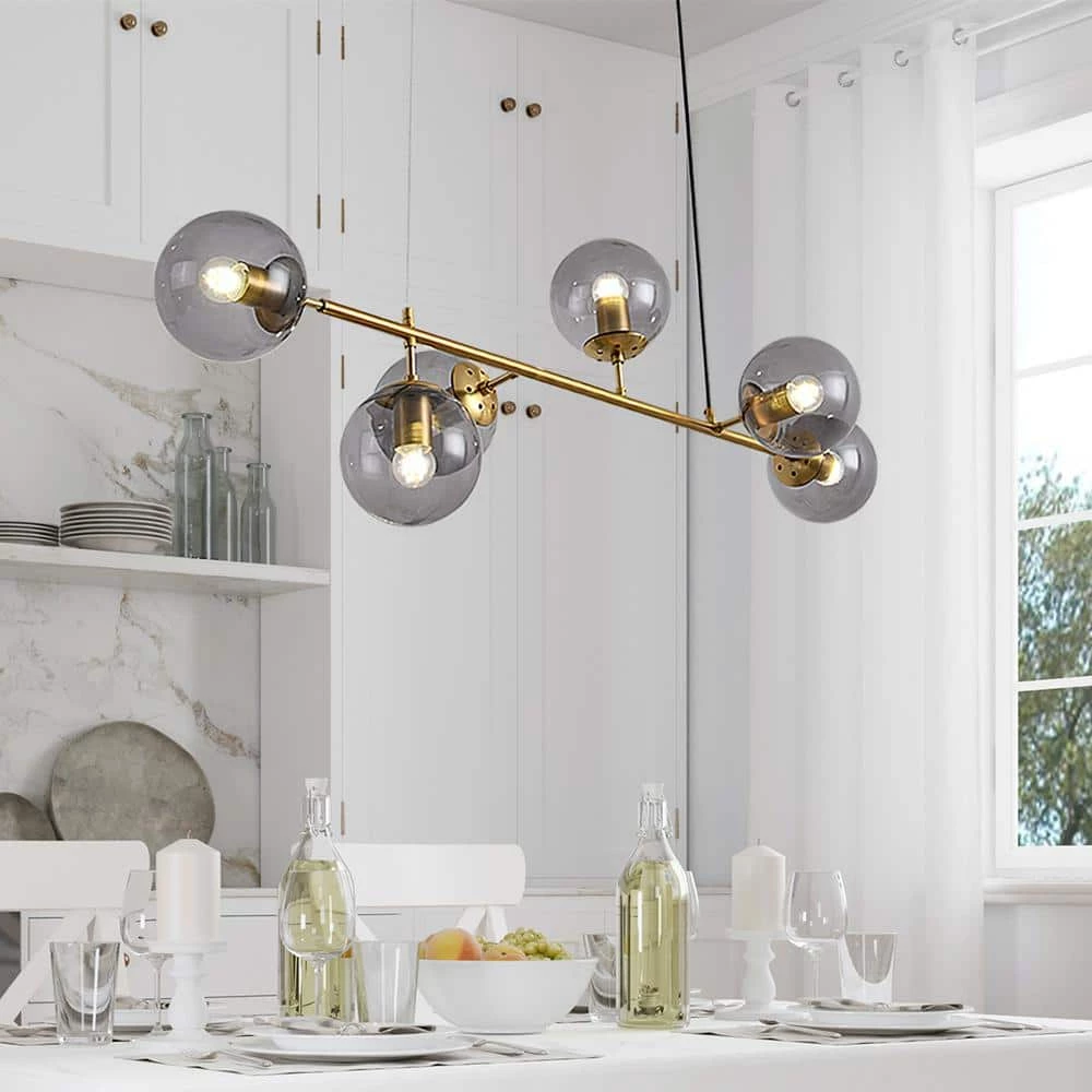 6-Light Gray Sputnik Modern Gold Fixture Branch Linear Chandelier Ceiling Kitchen Island Pendant Light by Magic Home 4 6-Light Gray Sputnik Modern Gold Fixture Branch Linear Chandelier Ceiling Kitchen Island Pendant Light by Magic Home - Image 2