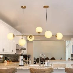 6-Light Sputnik Modern Gold Fixture Branch Linear Chandelier Ceiling Kitchen Island Pendant Light, White by Magic Home