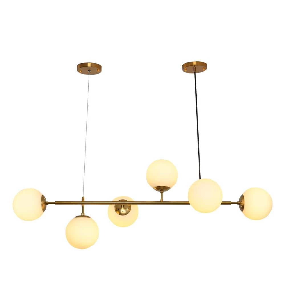 6-Light Sputnik Modern Gold Fixture Branch Linear Chandelier Ceiling Kitchen Island Pendant Light, White by Magic Home 6 6-Light Sputnik Modern Gold Fixture Branch Linear Chandelier Ceiling Kitchen Island Pendant Light, White by Magic Home - Image 4