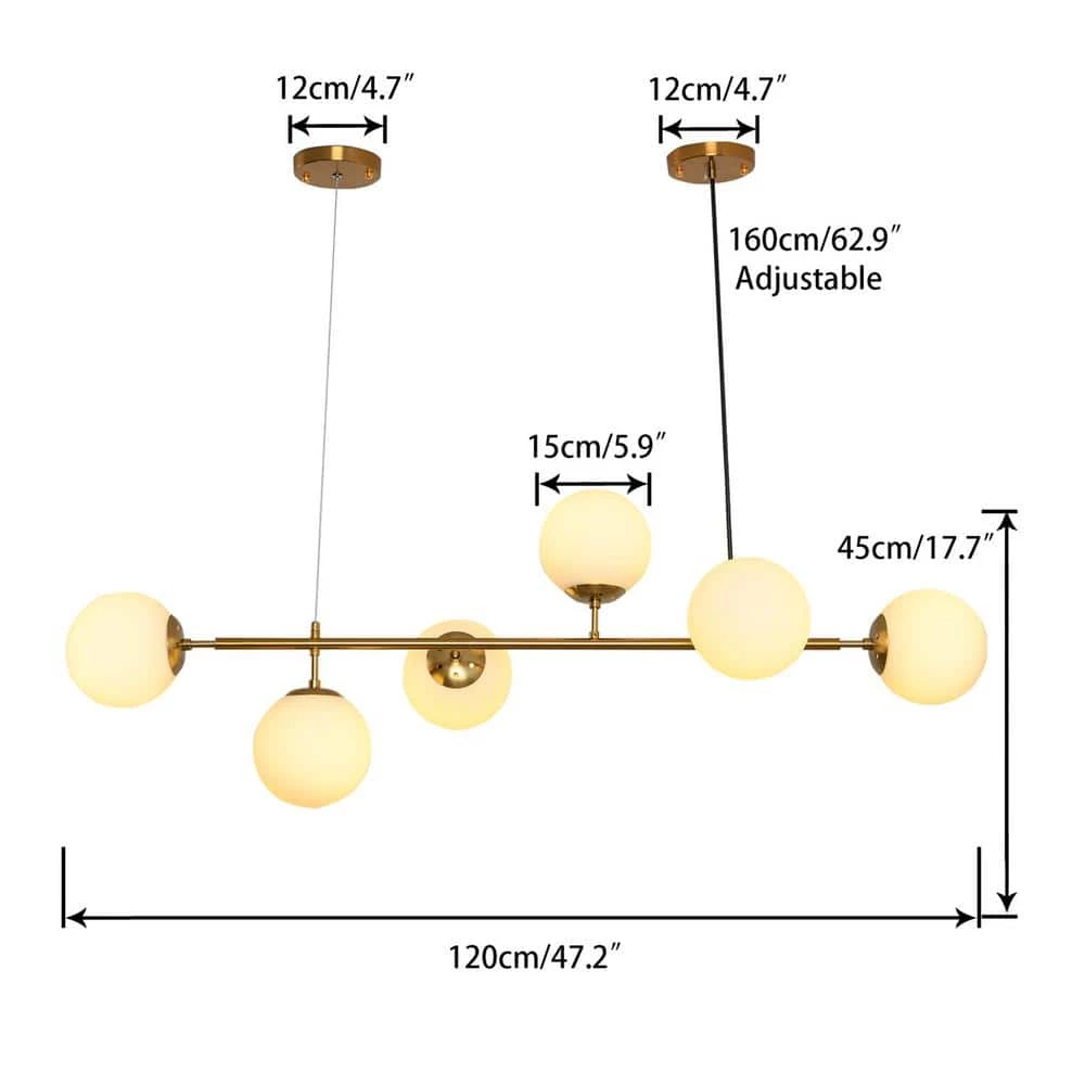 6-Light Sputnik Modern Gold Fixture Branch Linear Chandelier Ceiling Kitchen Island Pendant Light, White by Magic Home 7 6-Light Sputnik Modern Gold Fixture Branch Linear Chandelier Ceiling Kitchen Island Pendant Light, White by Magic Home - Image 5