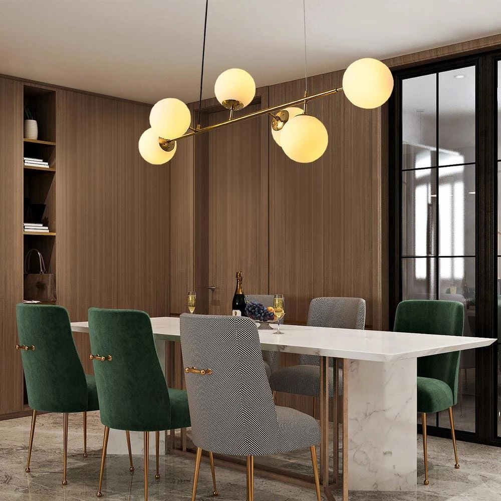 6-Light Sputnik Modern Gold Fixture Branch Linear Chandelier Ceiling Kitchen Island Pendant Light, White by Magic Home 4 6-Light Sputnik Modern Gold Fixture Branch Linear Chandelier Ceiling Kitchen Island Pendant Light, White by Magic Home - Image 2