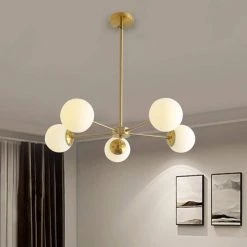 Modern 5-Light Gold Sputnik Linear Chandelier by Magic Home