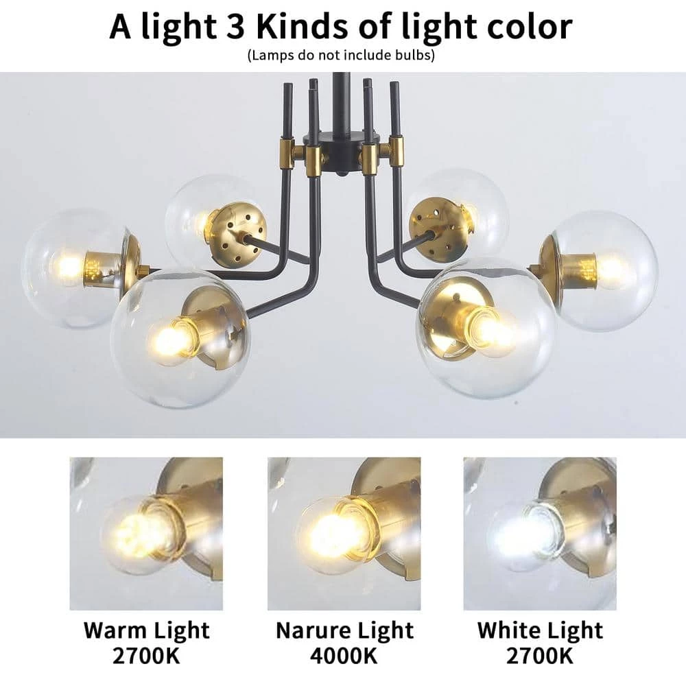 Classic Vintage 6-Light Gold Ceiling Light Fixture Chandelier with Glass Globes by Magic Home 7 Classic Vintage 6-Light Gold Ceiling Light Fixture Chandelier with Glass Globes by Magic Home - Image 5