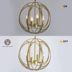 4-Light in Gold Pendant Light Modern Globe Cage by Magic Home 11 4-Light in Gold Pendant Light Modern Globe Cage by Magic Home -Spitzer Sales Store gold magic home chandeliers mh lch 22007g 4f 1000