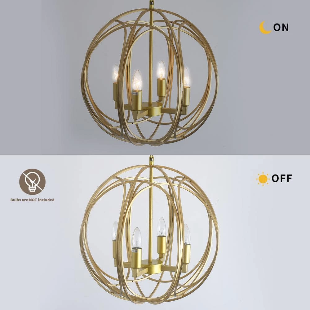 4-Light in Gold Pendant Light Modern Globe Cage by Magic Home 6 4-Light in Gold Pendant Light Modern Globe Cage by Magic Home - Image 4