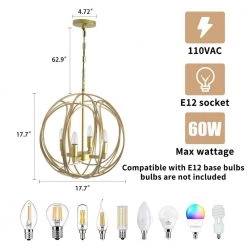 4-Light in Gold Pendant Light Modern Globe Cage by Magic Home 10 4-Light in Gold Pendant Light Modern Globe Cage by Magic Home -Spitzer Sales Store gold magic home chandeliers mh lch 22007g c3 1000