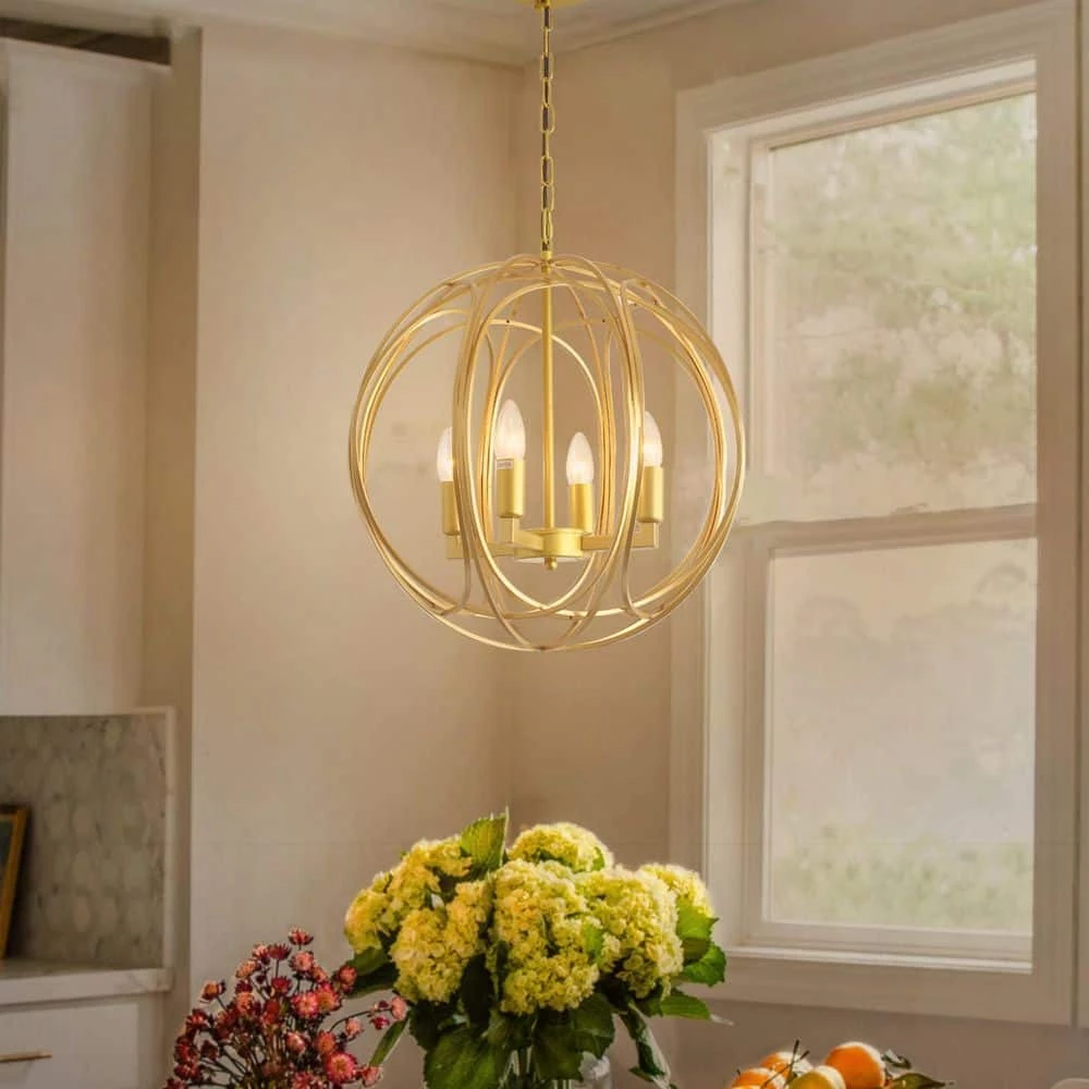 4-Light in Gold Pendant Light Modern Globe Cage by Magic Home 4 4-Light in Gold Pendant Light Modern Globe Cage by Magic Home - Image 2